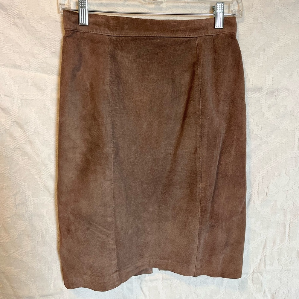 A.D.A. Vintage Brown Genuine Suede Pencil Skirt, Size 10